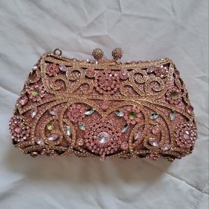 Vintage Baby pink rhinestone clutch